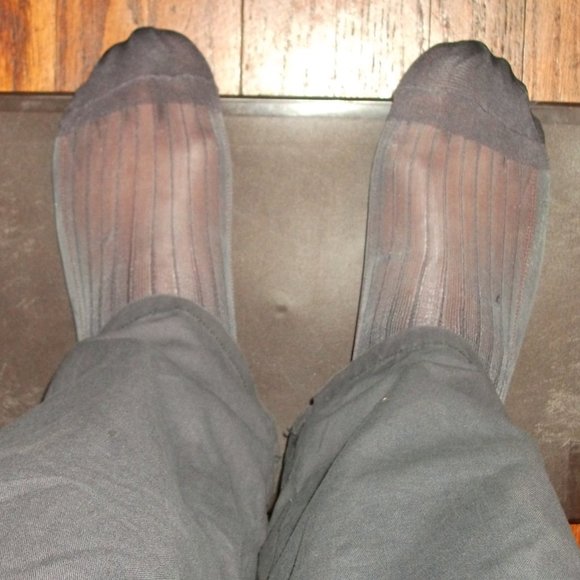 2PR Men's Sheer Charcoal Thick N Thin with Pattern, Cap Toe Cap Heel Socks 10-13 - Picture 9 of 13